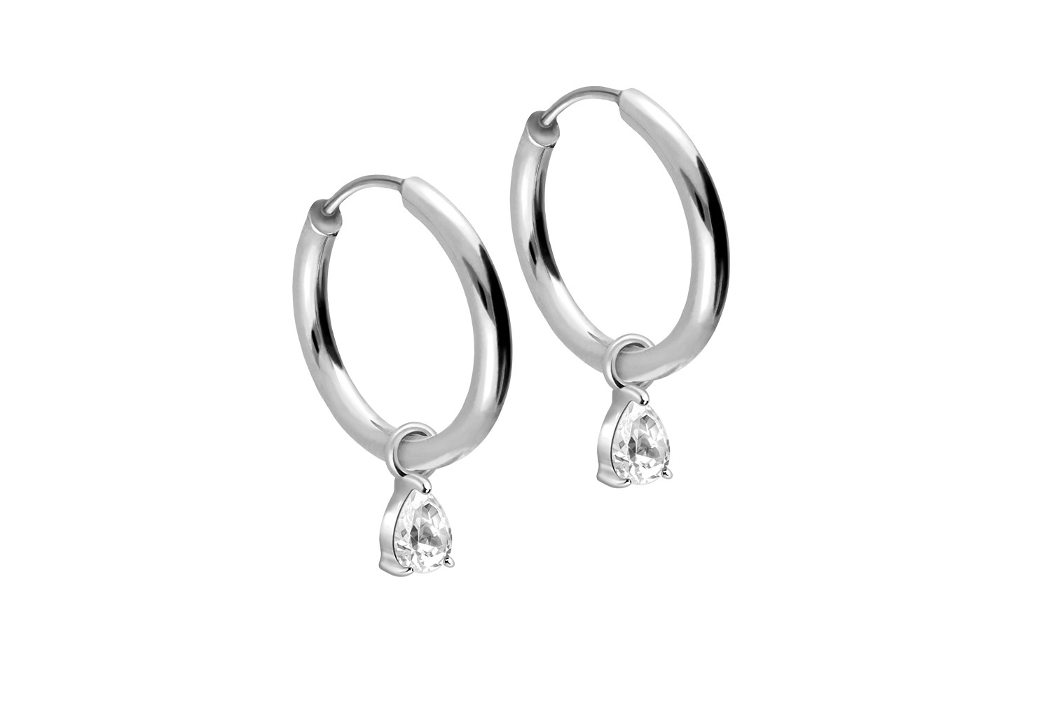 Chirurgenstahl Ohrclicker Creolen EINGEFASSTER KRISTALLTROPFEN von Piercingline